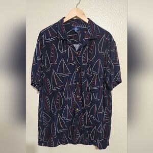 George Blue and Red Casual Button Down Shirt Nautical Style